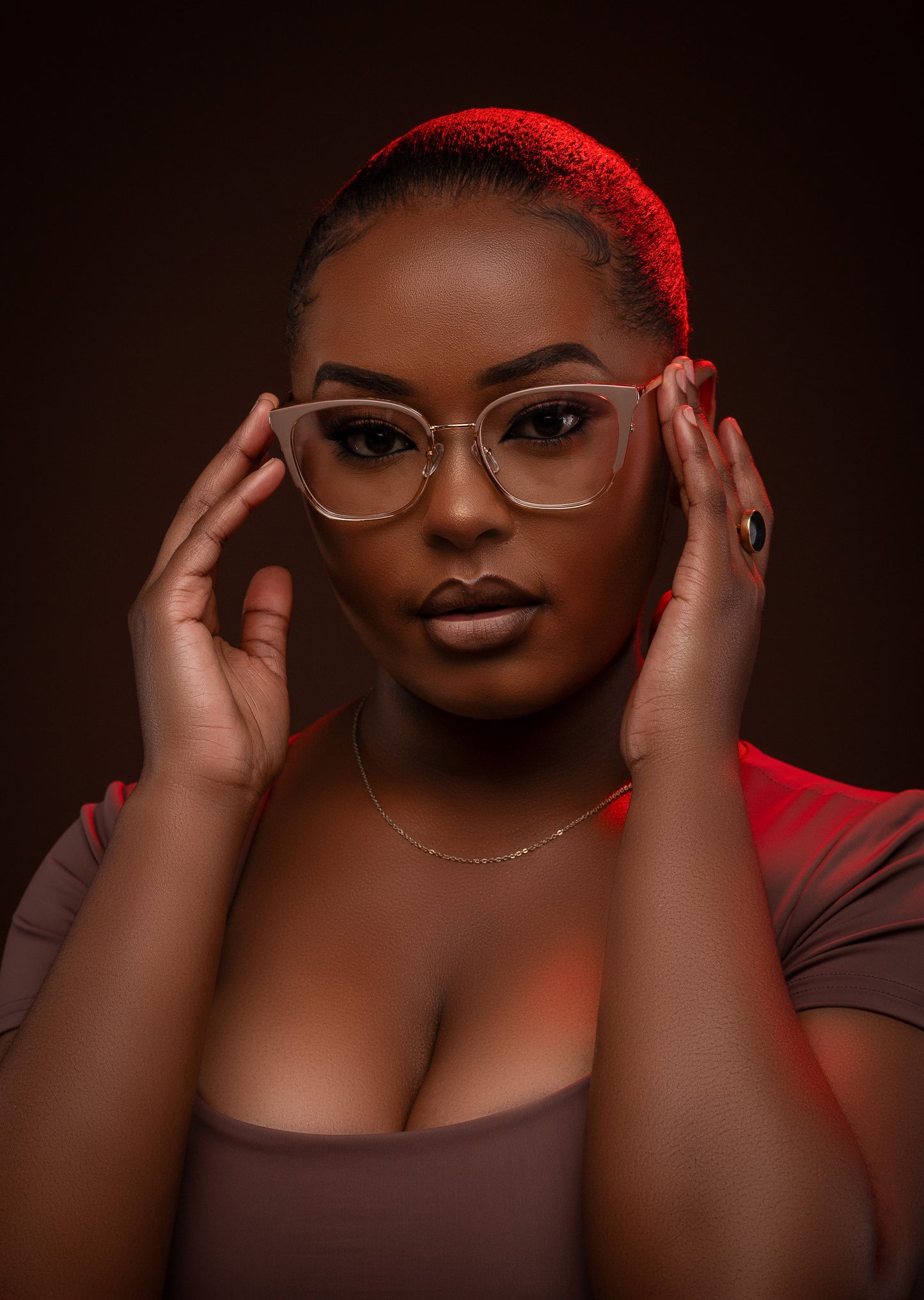 Nyla collection, caramel brown with a sleek gold