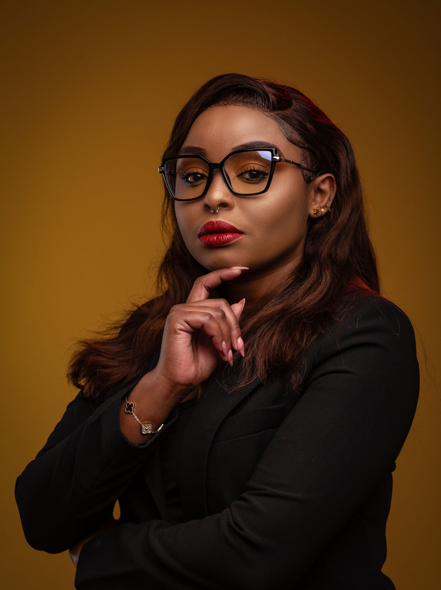 Clara collection, stylish plastic black with metallic arms