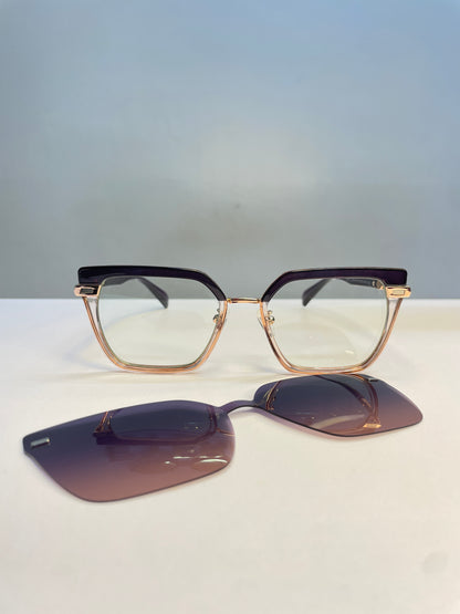 Oprah Clip-on Collection, black with rose clear finish and polarized clip on