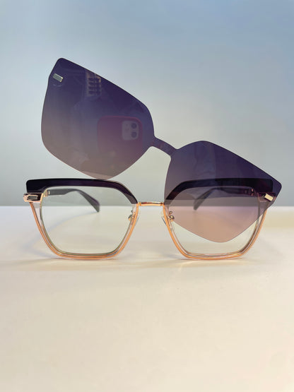 Oprah Clip-on Collection, black with rose clear finish and polarized clip on