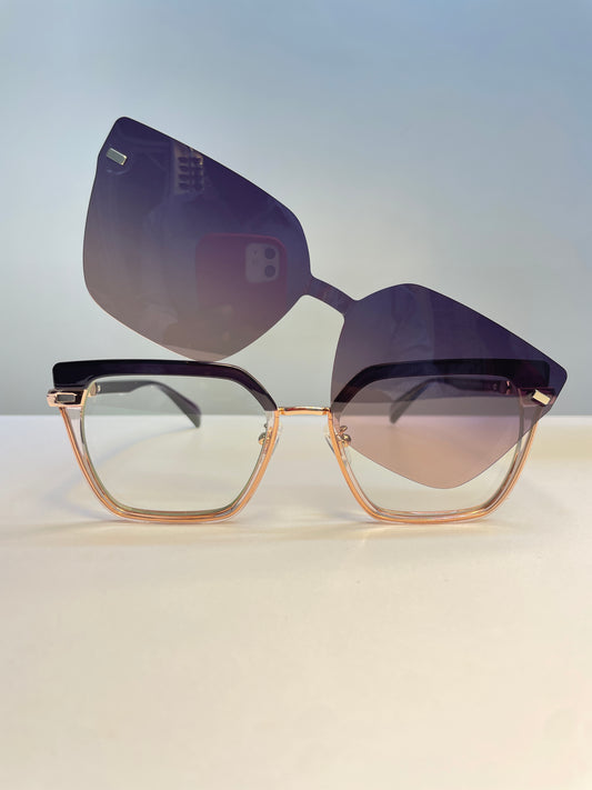 Oprah Clip-on Collection, black with rose clear finish and polarized clip on