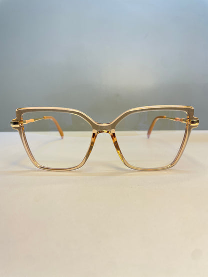 Clara collection, perfectly nude clear with sleek metallic arms