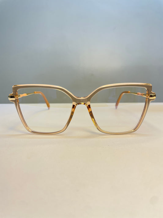 Clara collection, perfectly nude clear with sleek metallic arms