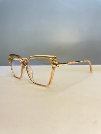 Clara collection, perfectly nude clear with sleek metallic arms