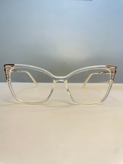 Mara collection, transparent with rose gold arms