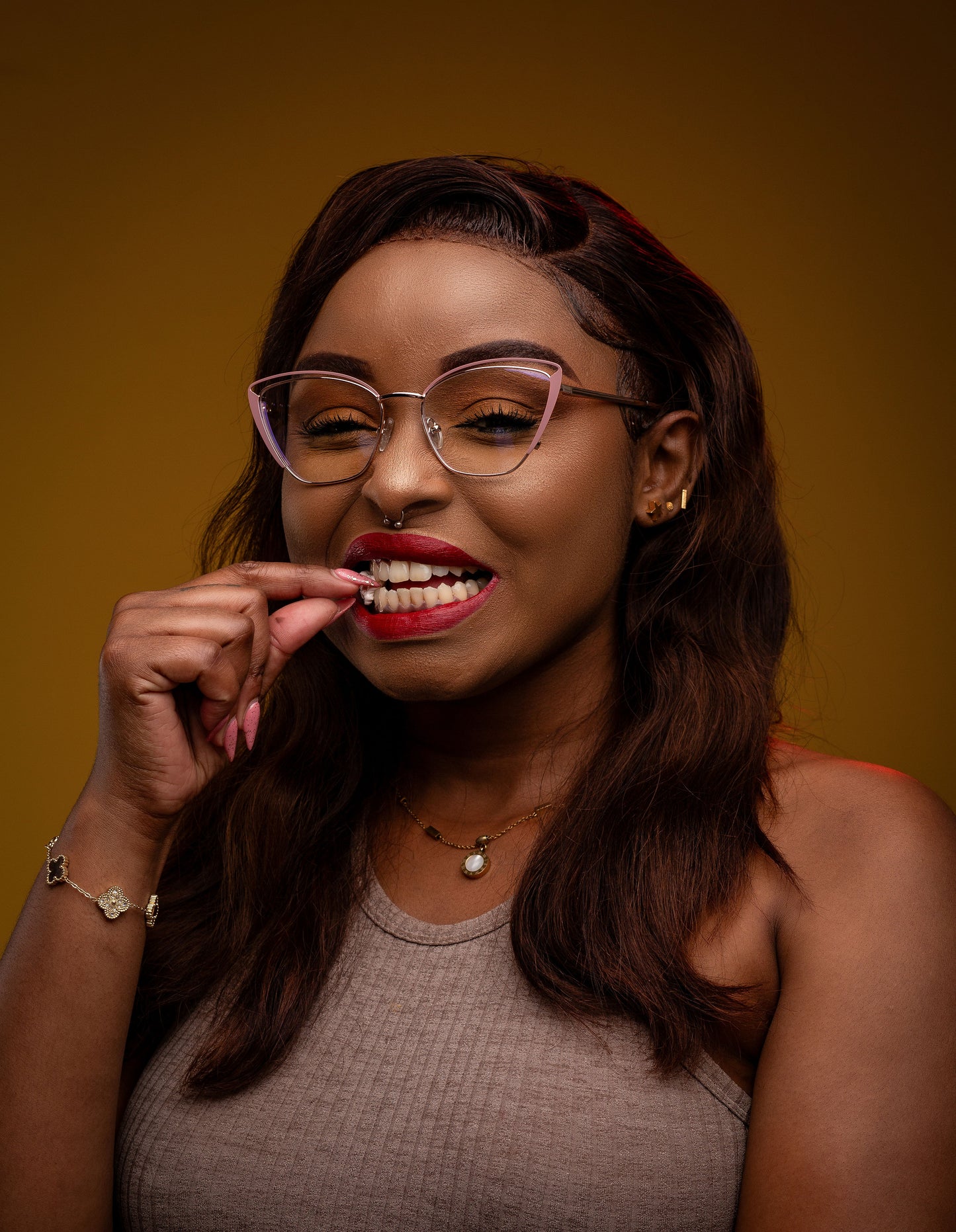 Claire collection, nude pink with complimentary gold arms