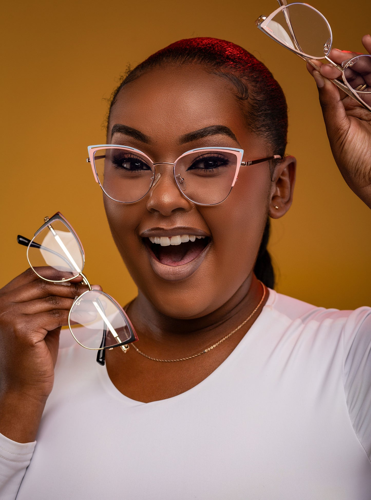 Zoe collection, pink and blue cateye