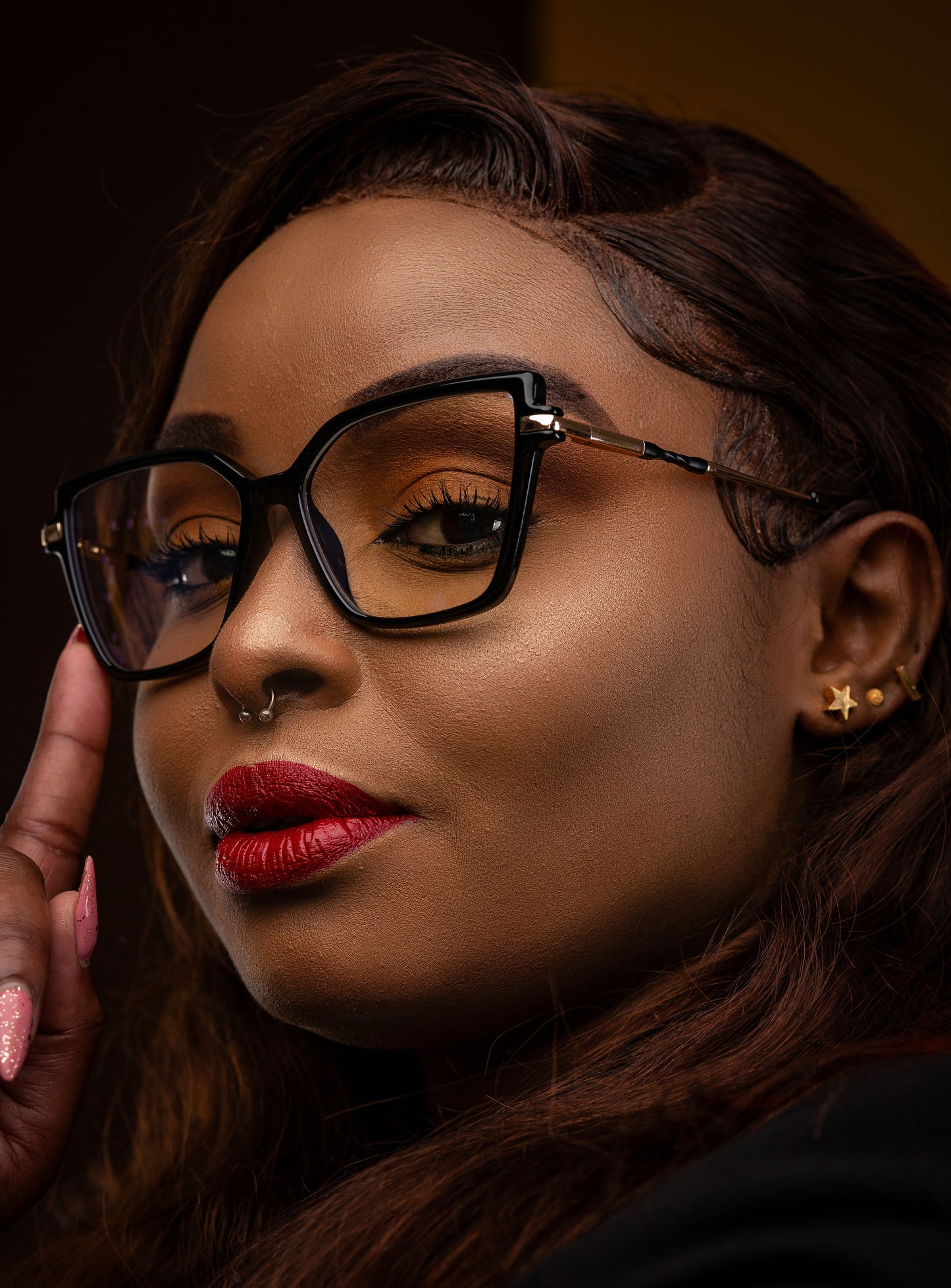 Clara collection, stylish plastic black with metallic arms