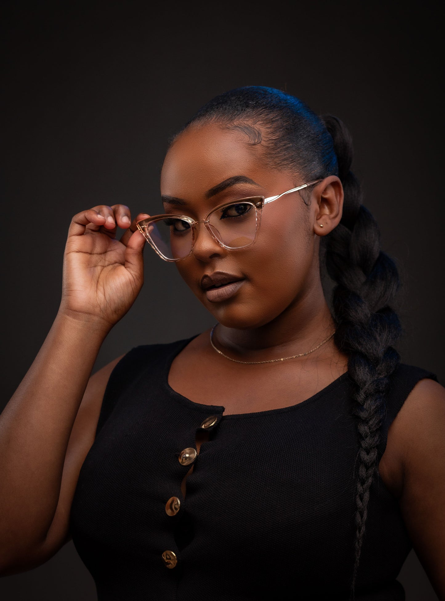 Evie collection, softly blended champagne crystal cateye