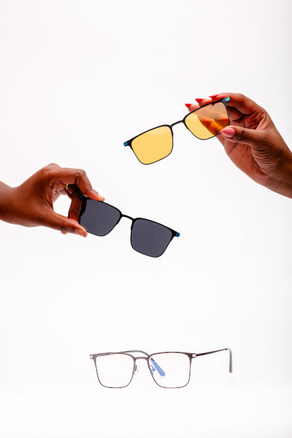 Clip-on Men's collection, sleek black polarised and yellow driving clip