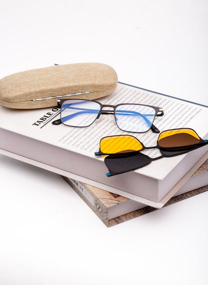 Clip-on Men's collection, sleek black polarised and yellow driving clip