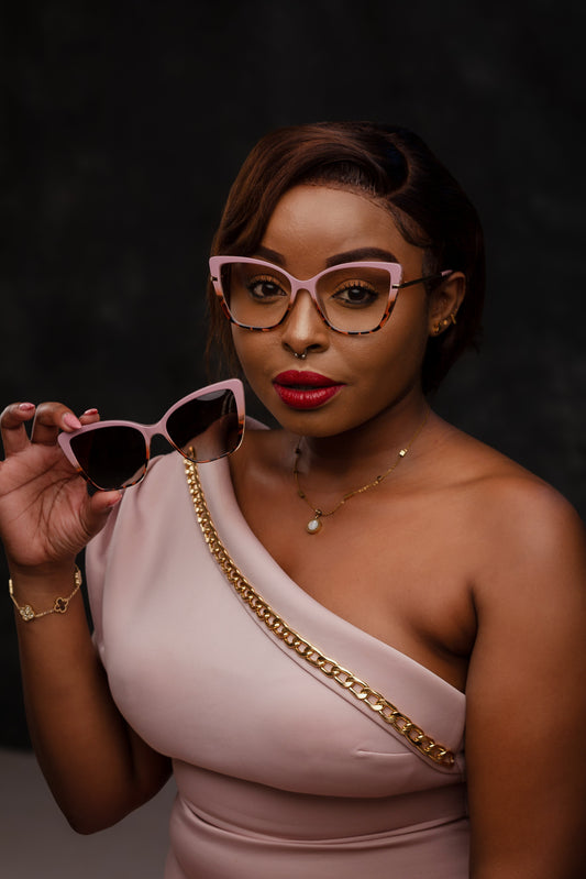 Clip on collection, peach with a print polarised brown clip on