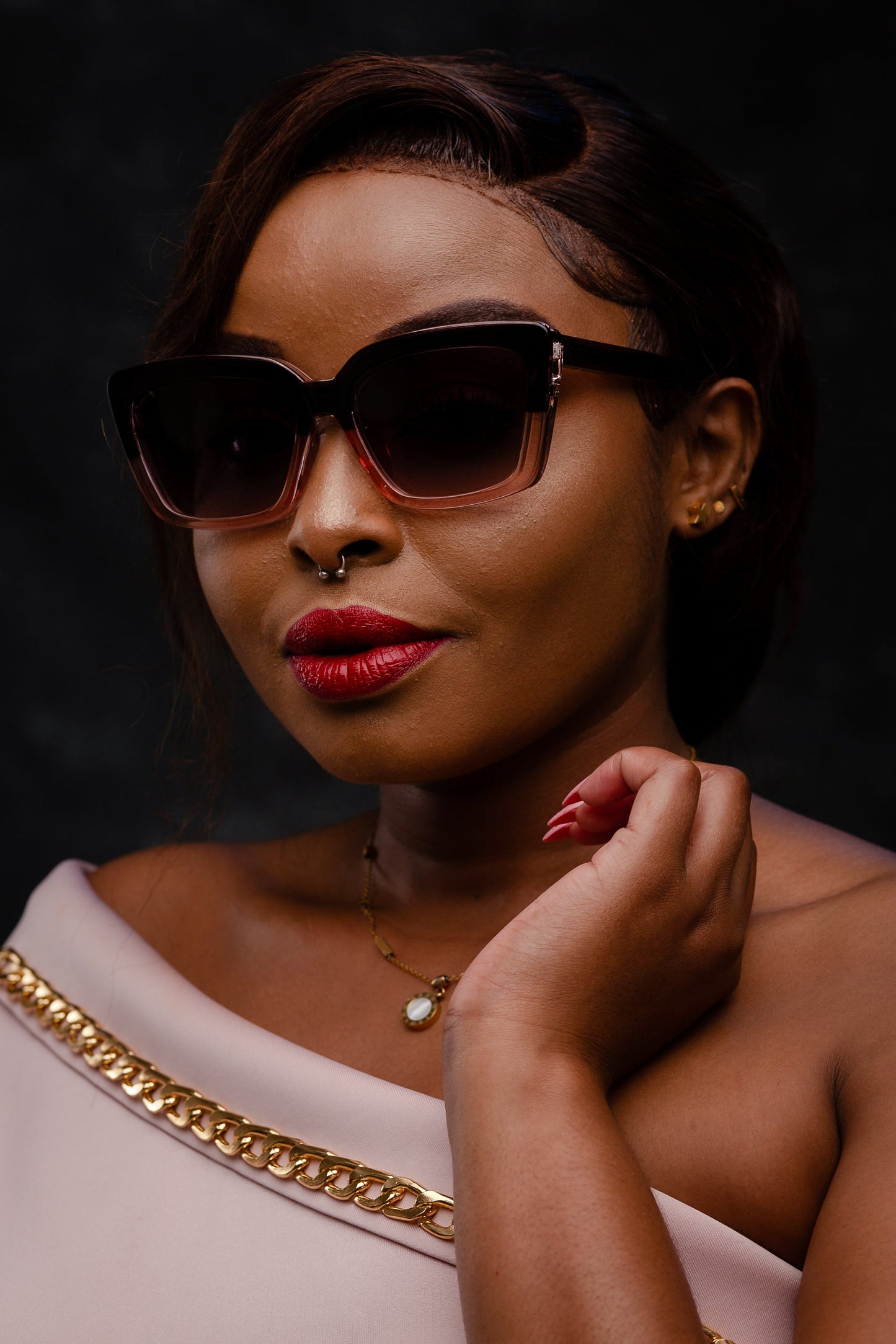 Clip on collection, chunky black and clear gradient with polarised clip on