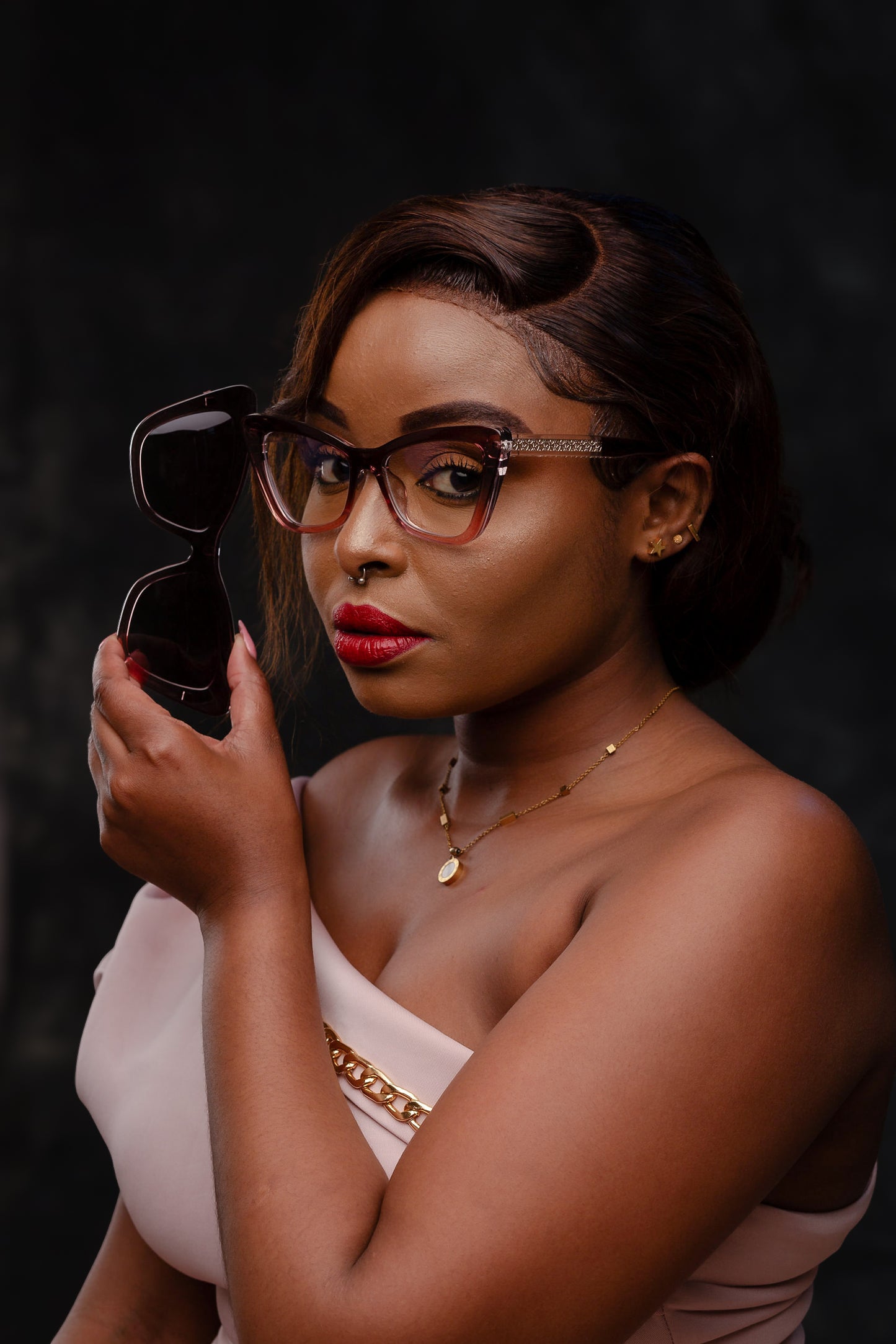 Clip on collection, rich nude with a brown stylish polarised clip on