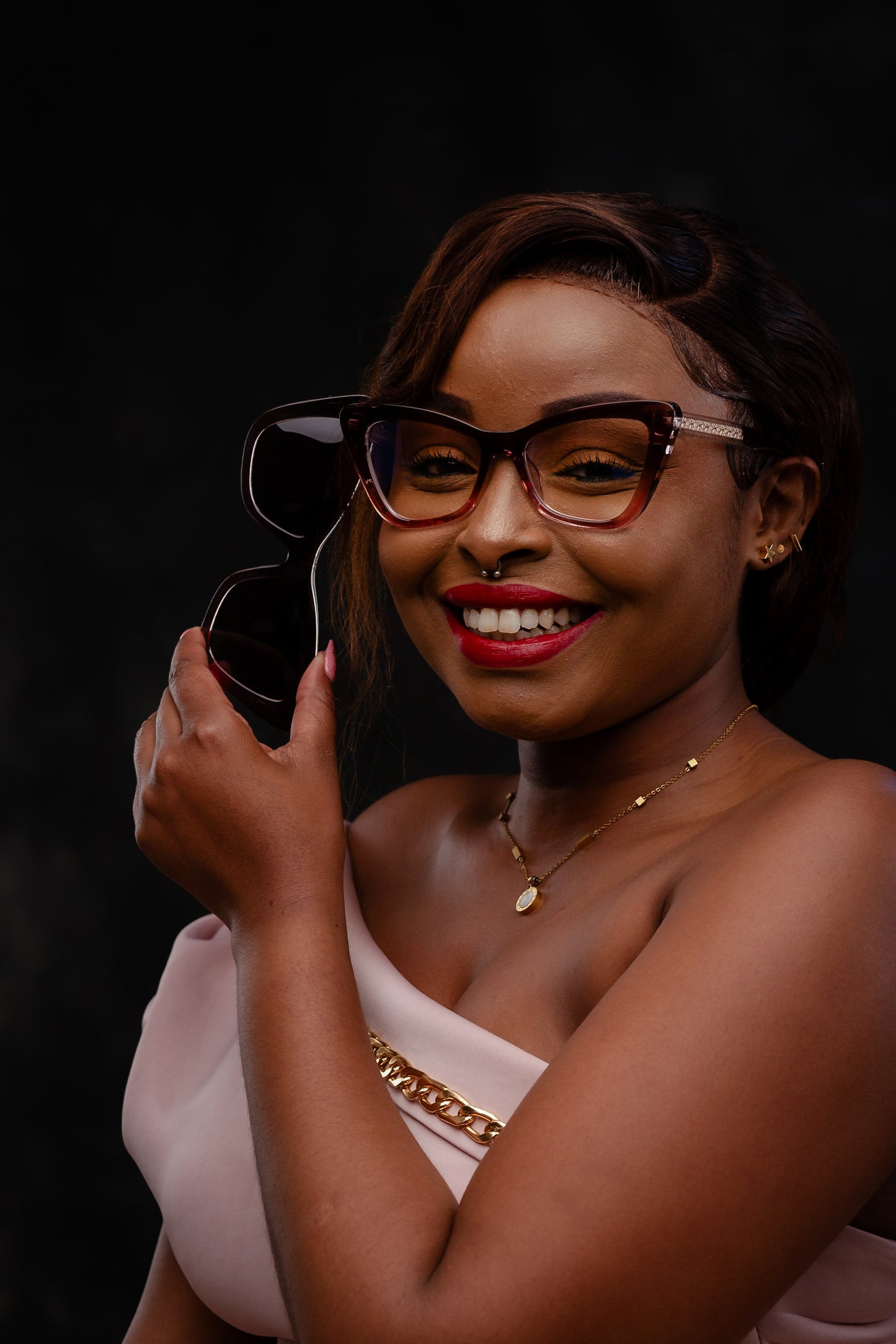 Clip on collection, rich nude with a brown stylish polarised clip on