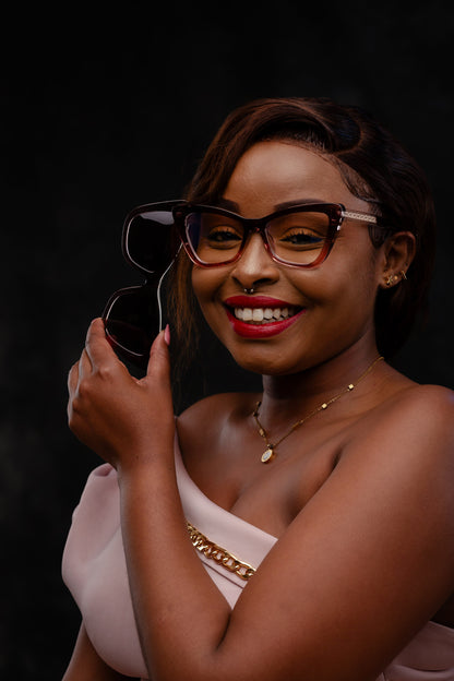 Clip on collection, rich nude with a brown stylish polarised clip on